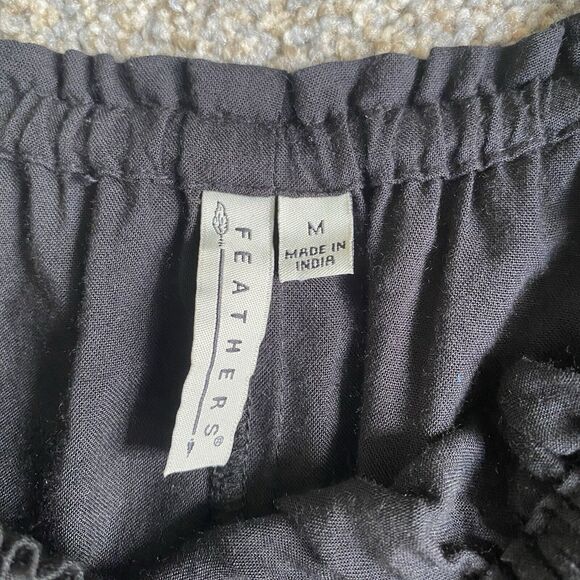 Feathers Peasant Blouse Tunic Black M Off The Shoulder Embroidered Boho Artsy - Picture 6 of 6